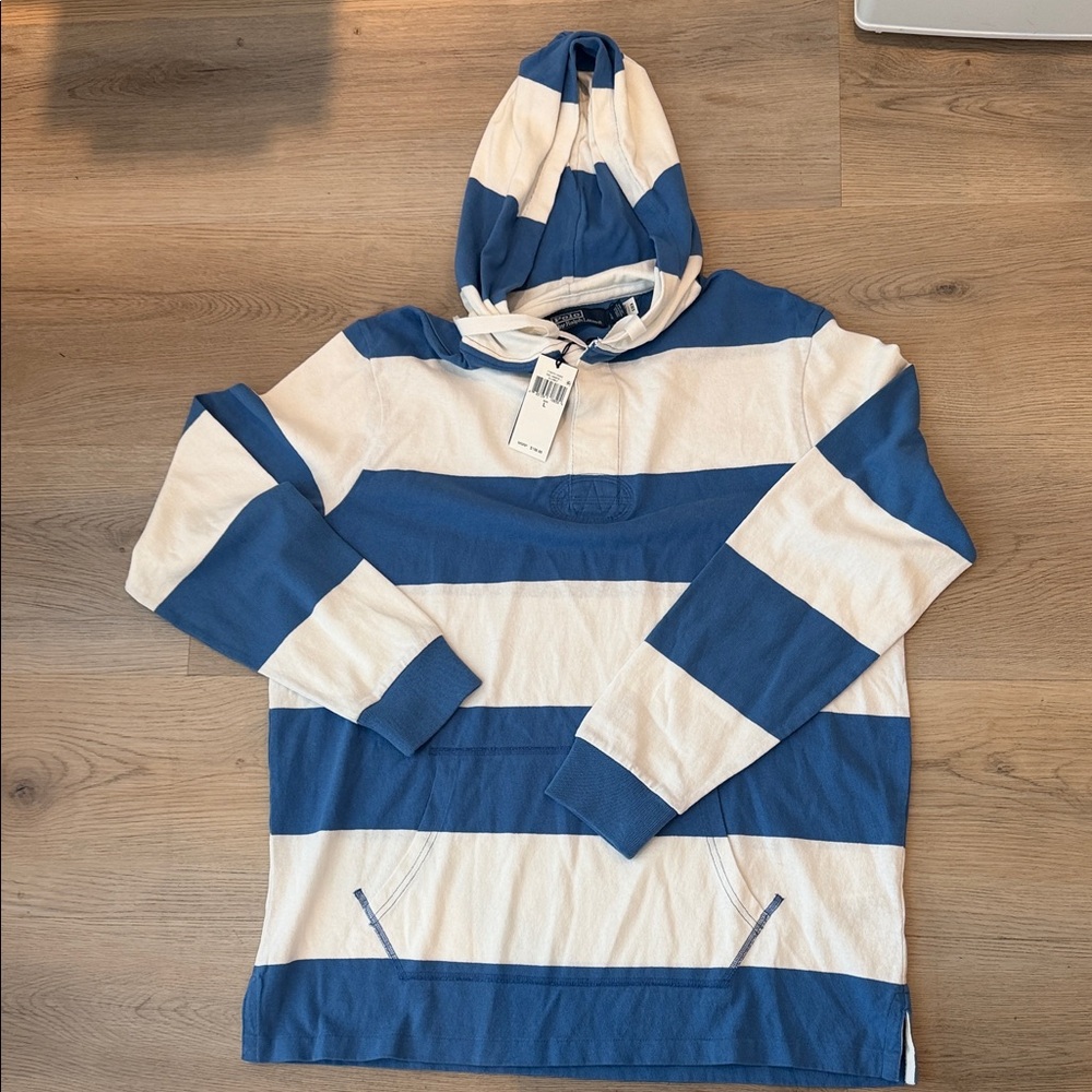 Polo Ralph Lauren Blue and White Striped Hoodie NWT Men’s L